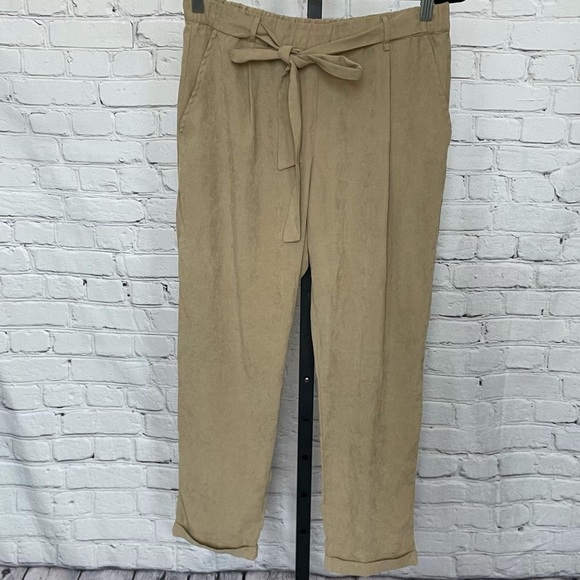 Easel Tan Paperbag Waist Tie Pants - Picture 1 of 4